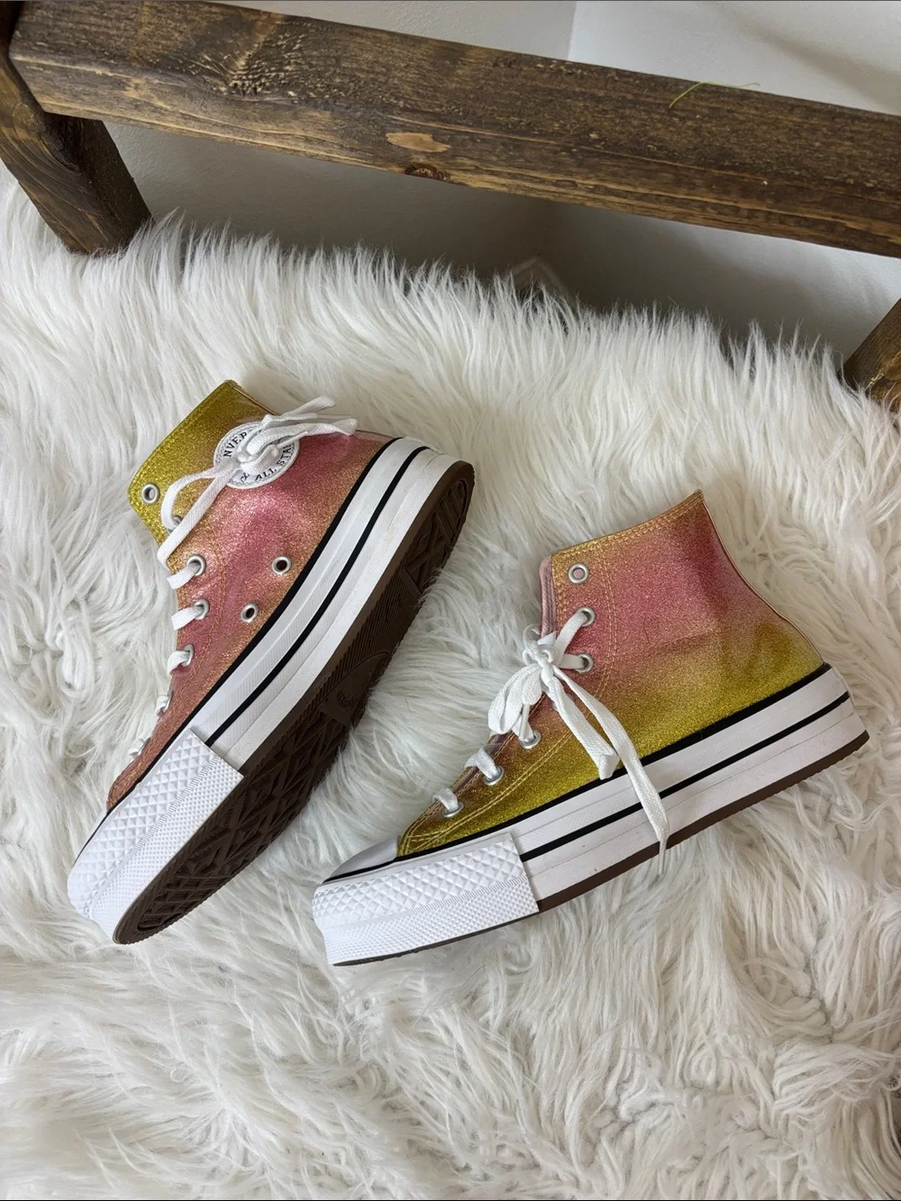 Converse Kids High-Top Glitter Sneakers - Pink & Gold Blend Size 4